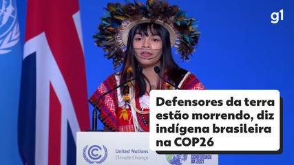 Txai Suruí, ativista de 24 anos, fala na abertura da COP26