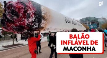 Ativistas levam 'baseado' inflável de 15 metros para manifestação na frente da Casa Branca, nos EUA; veja vídeo