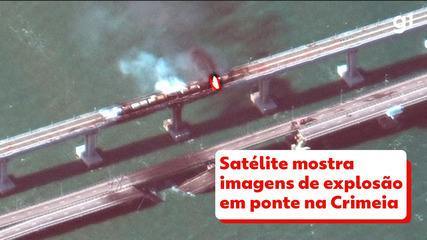 Imagens de satélite mostram focos de incêndio na ponte alvo de explosão na Crimeia