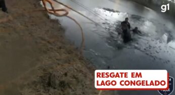 VÍDEO: Polícia resgata menino e mulher da lago congelado nos EUA