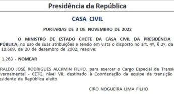 Ministro da Casa Civil nomeia Alckmin e oficializa início da transição do governo Bolsonaro para o governo Lula | Política