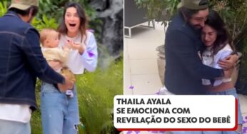 Thaila Ayala se emociona ao descobrir sexo de bebê em chá revelação