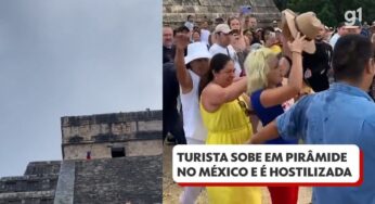 Vídeo: multidão revoltada joga garrafas de água e empurra uma turista que escalou pirâmide protegida no México