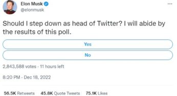 Elon Musk pergunta em enquete se deve deixar a chefia do Twitter