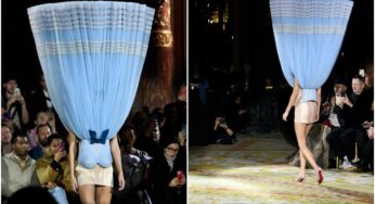Grife Viktor&Rolf faz desfile com vestido de cabeça para baixo em Paris como crítica às redes sociais