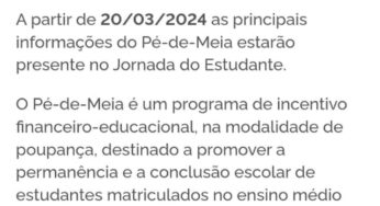 Pé-de-meia: alunos podem consultar se foram contemplados a partir desta quarta; pagamentos começam dia 26